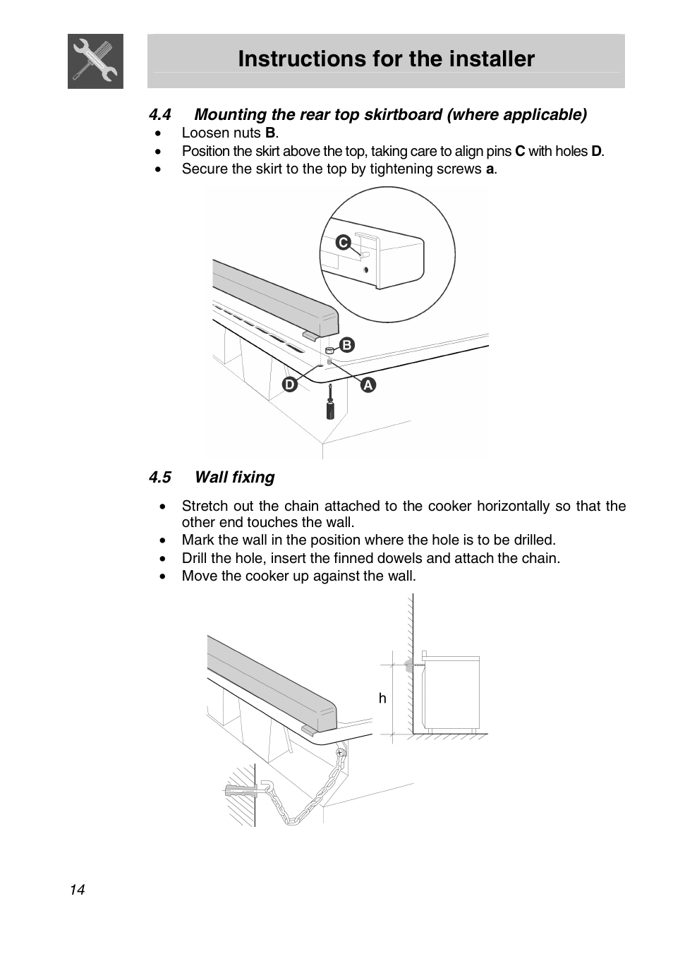 Instructions for the installer, 5 wall fixing | Smeg Freestanding Cookers Gas FS61XPZ5 User Manual | Page 12 / 30