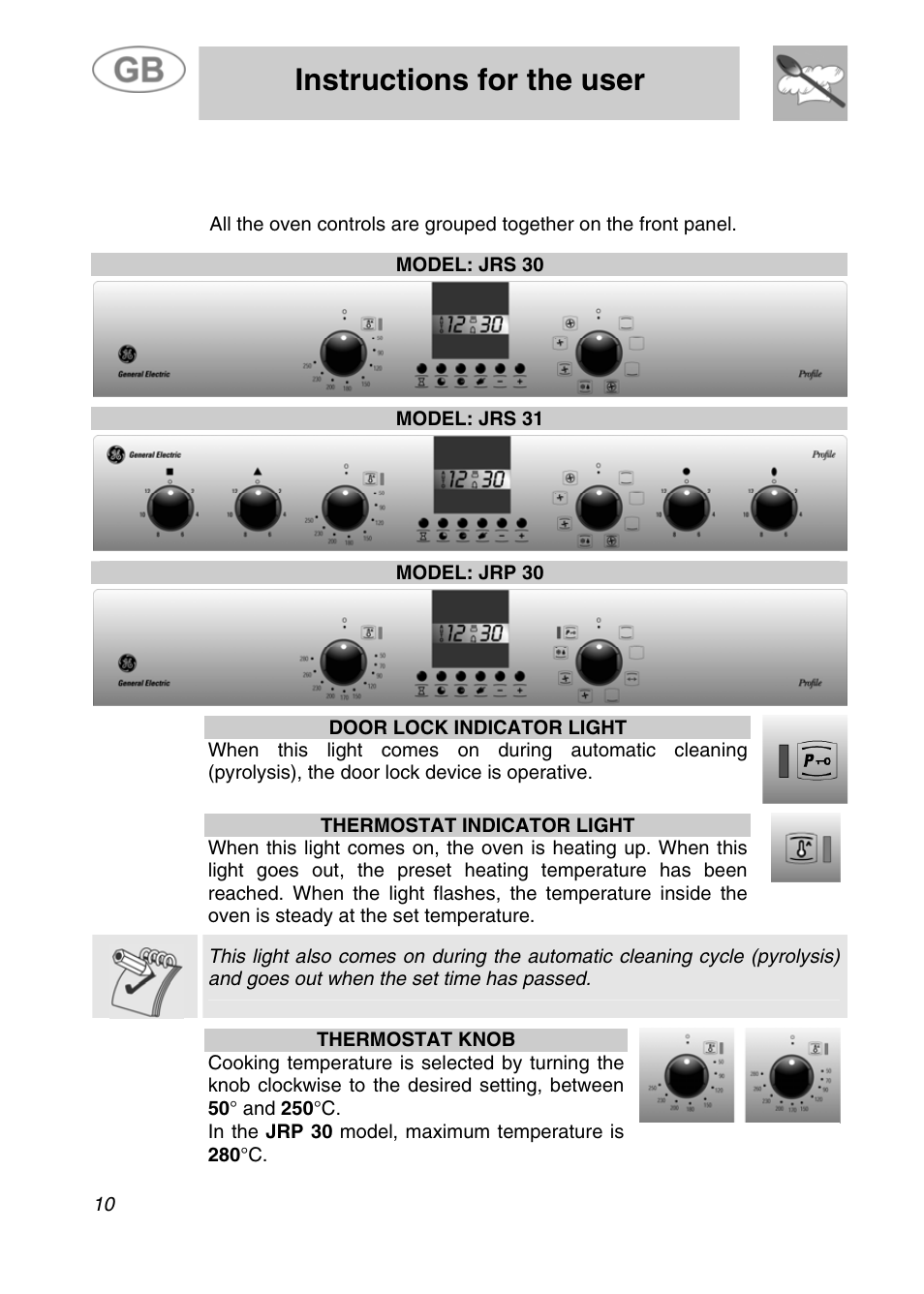 Instructions for the user, Description of controls, 1 front control panel | Model: jrs 30, Model: jrs 31, Model: jrp 30 | Smeg JRP30GIBB User Manual | Page 8 / 28