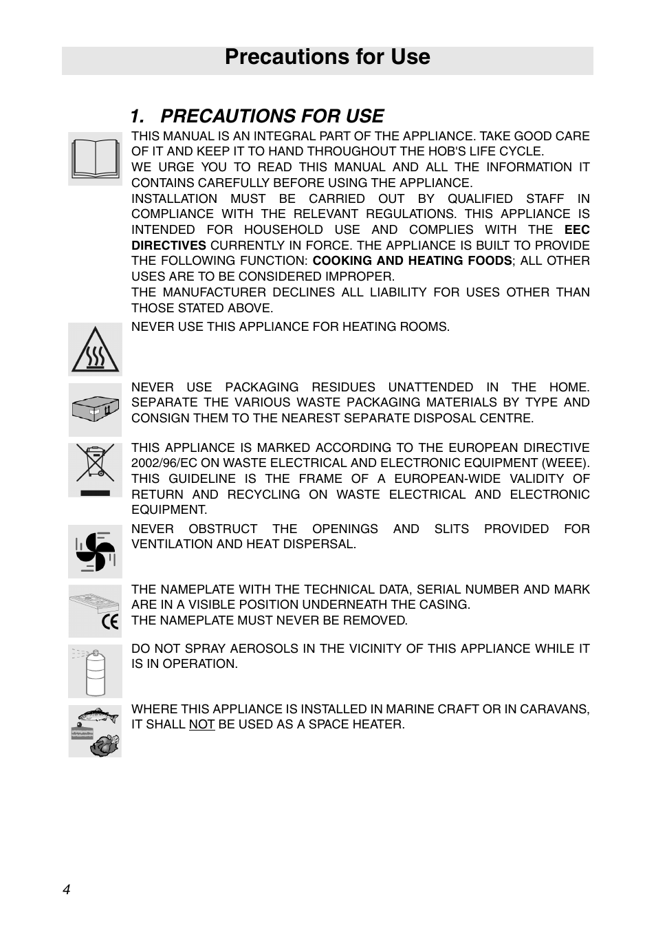 Precautions for use | Smeg CIR900X User Manual | Page 2 / 20