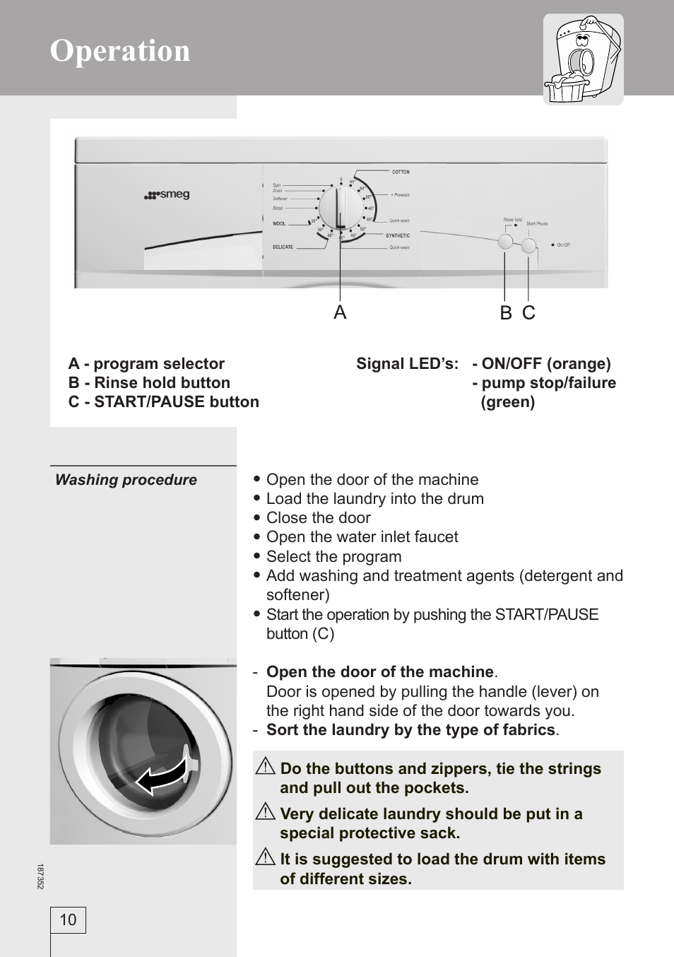 Operation | Smeg WM61121 User Manual | Page 10 / 26