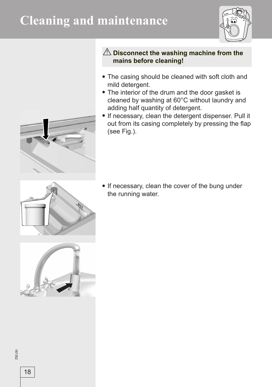 Cleaning and maintenance | Smeg WM61121 User Manual | Page 18 / 26