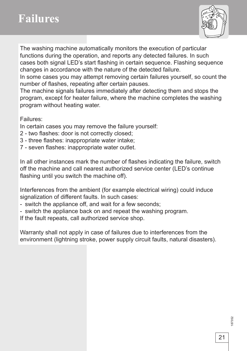 Failures | Smeg WM61121 User Manual | Page 21 / 26