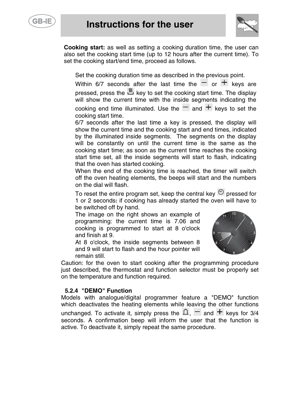 4 "demo" function, Instructions for the user | Smeg A42-5 User Manual | Page 15 / 28