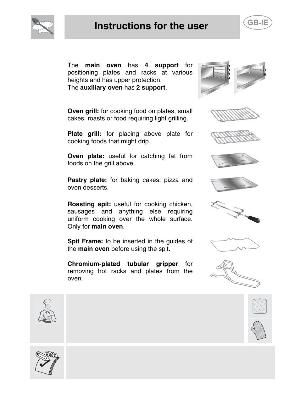 Available accessories, Instructions for the user | Smeg A42-5 User Manual | Page 18 / 28