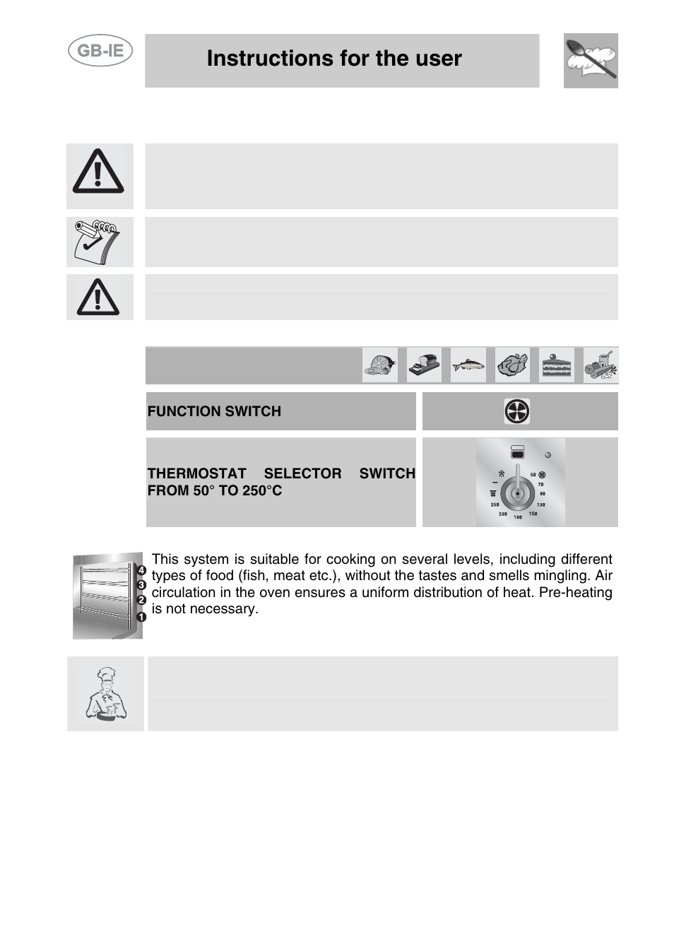 Cooking hints, 1 hot-air cooking, Instructions for the user | Smeg A42-5 User Manual | Page 19 / 28