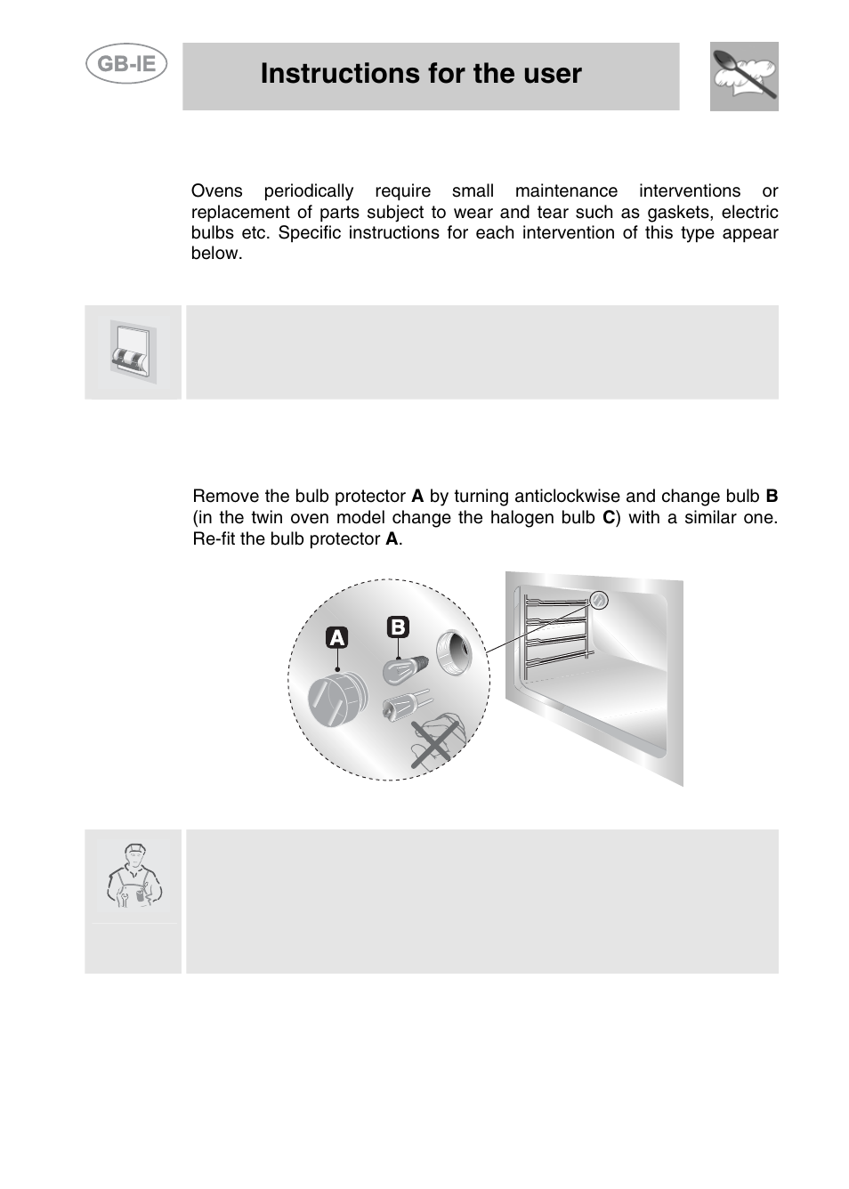 Extraordinary maintenance, 1 replacement of light bulbs, Instructions for the user | Smeg A42-5 User Manual | Page 27 / 28