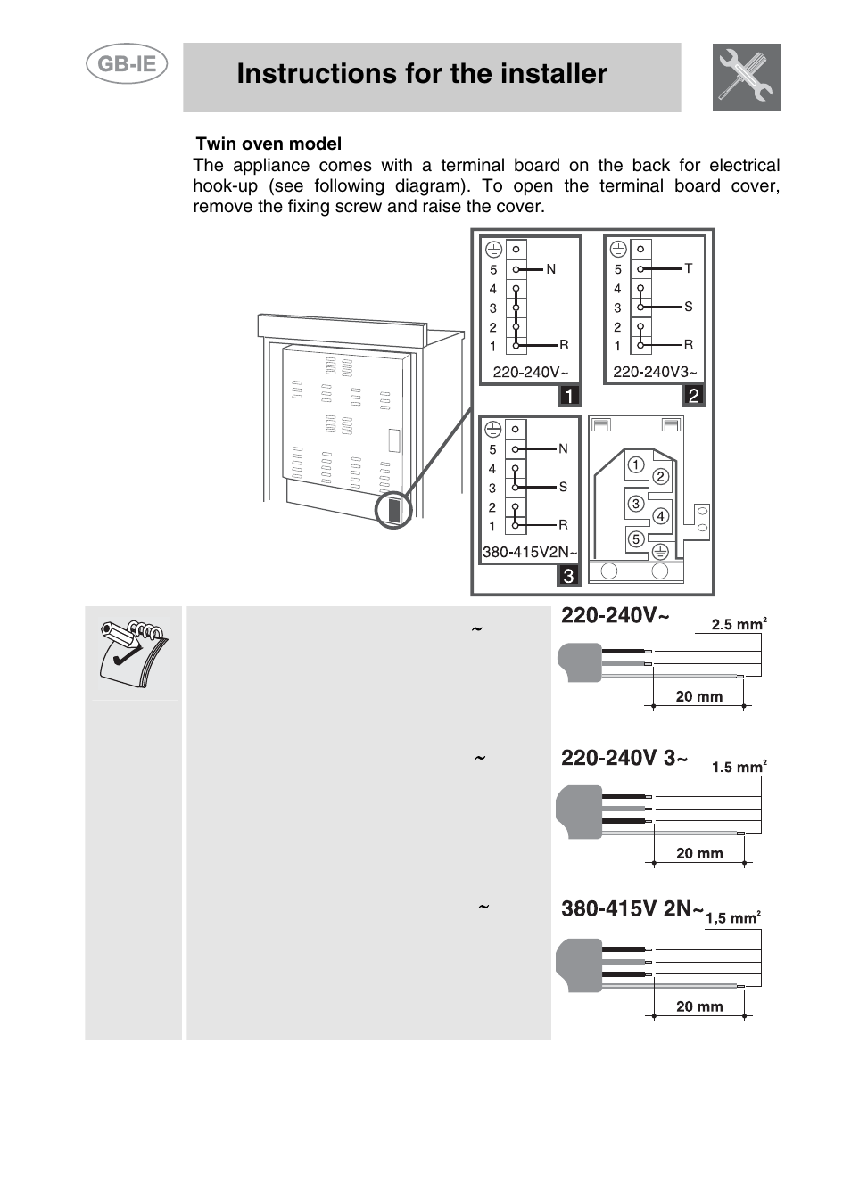 Instructions for the installer | Smeg A42-5 User Manual | Page 5 / 28