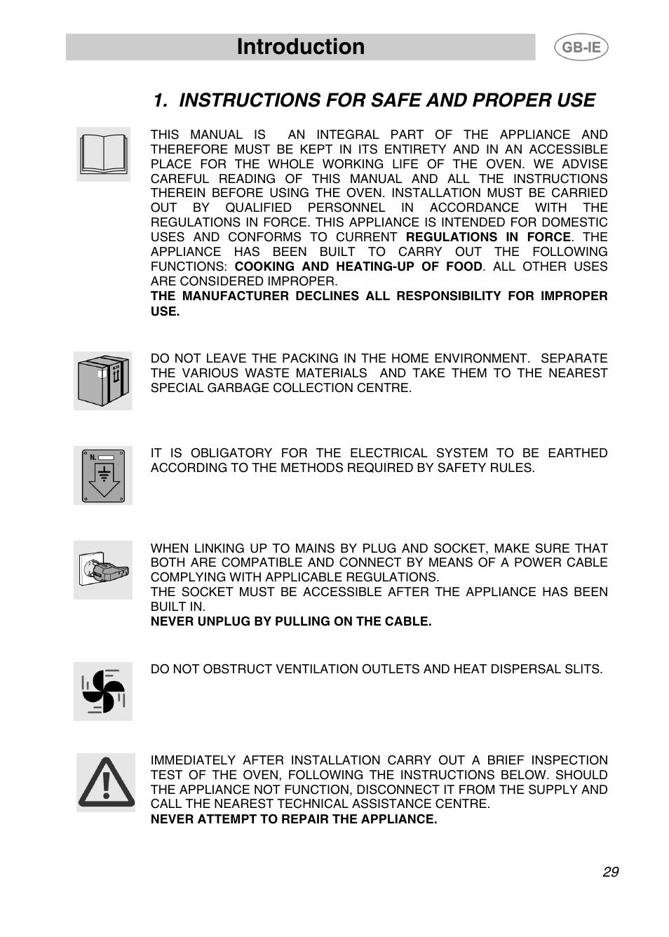 Instructions for safe and proper use, Introduction | Smeg AP420X User Manual | Page 2 / 25