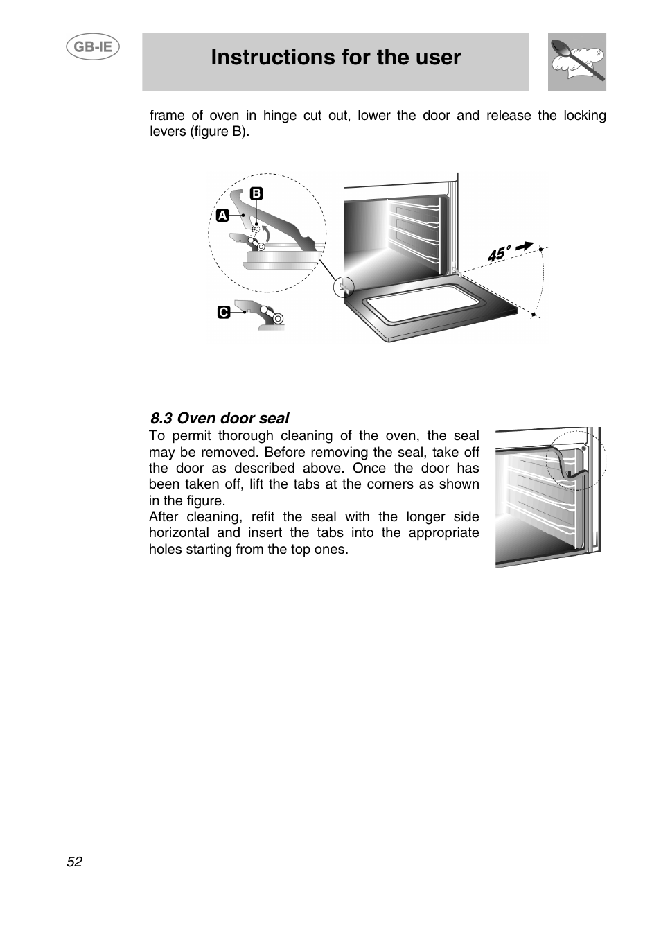 3 oven door seal, Instructions for the user | Smeg AP420X User Manual | Page 25 / 25