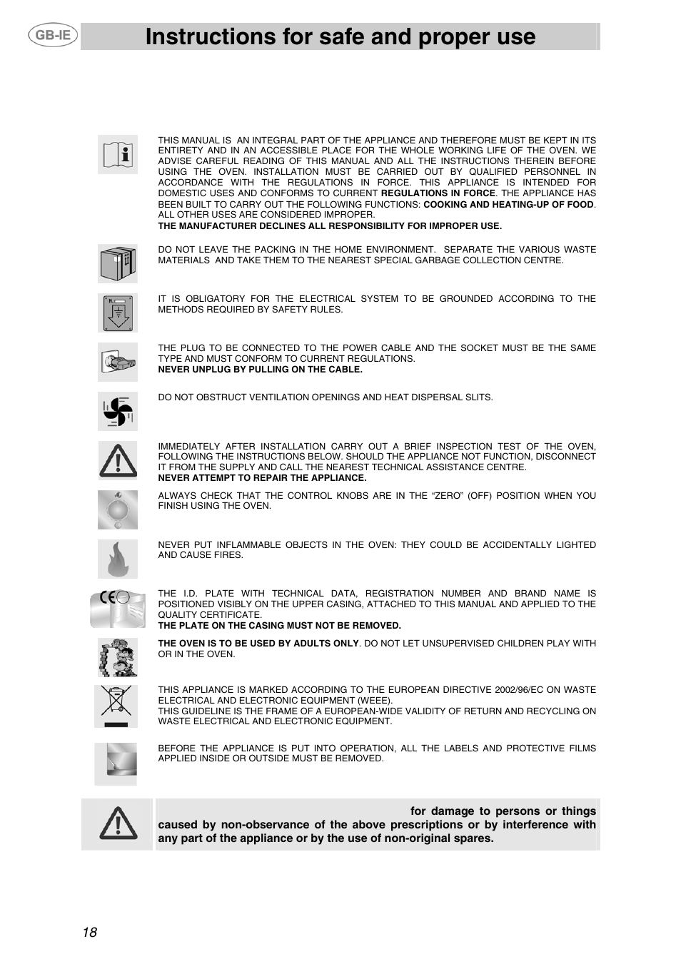 Instructions for safe and proper use | Smeg F65-5 User Manual | Page 2 / 14