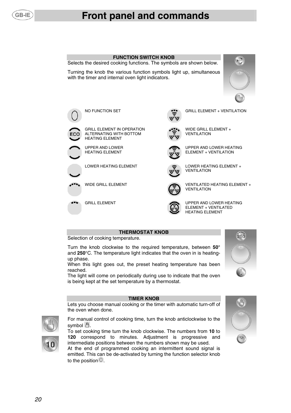 Front panel and commands, 2 description of commands | Smeg F65-5 User Manual | Page 4 / 14