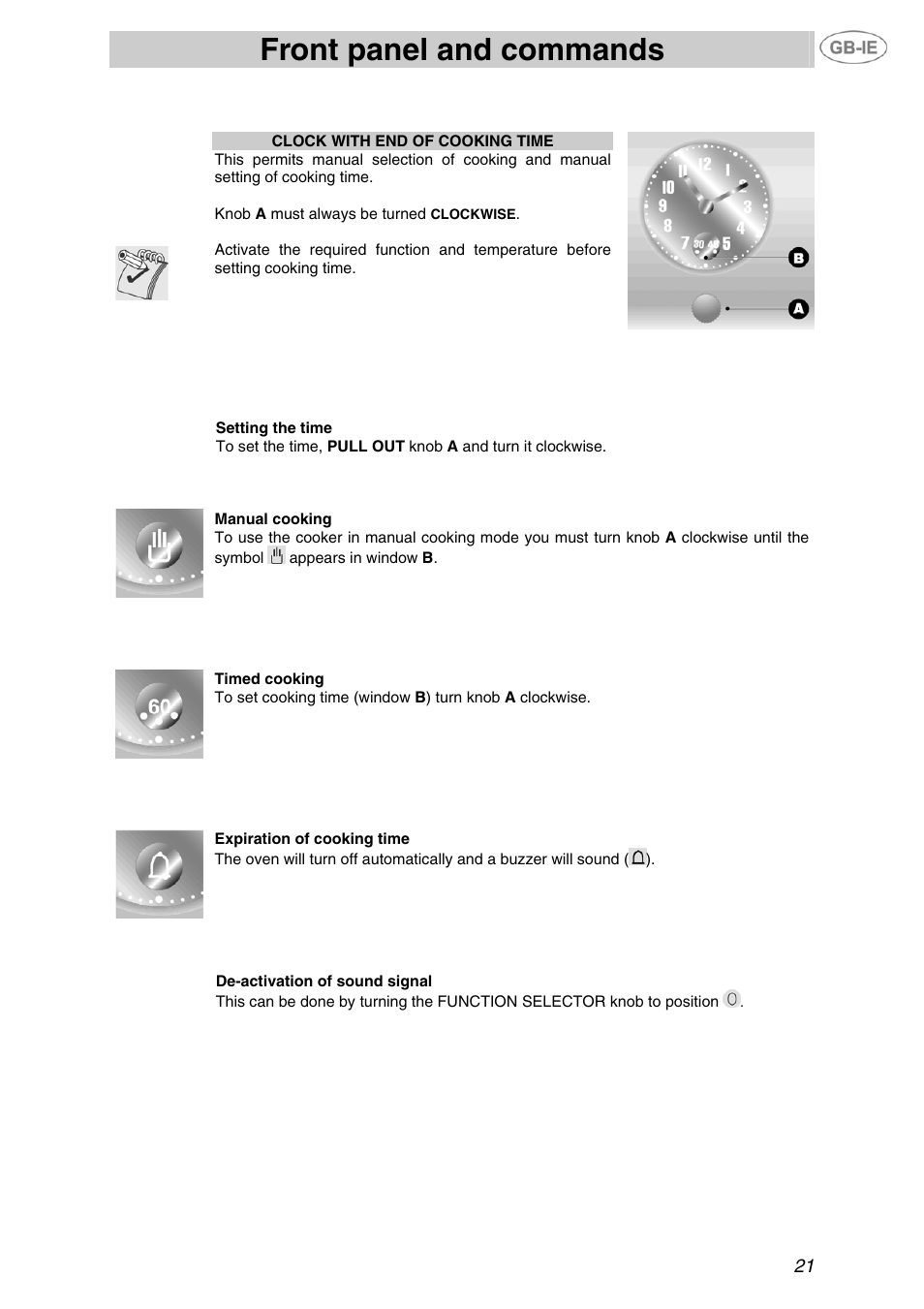 Front panel and commands | Smeg F65-5 User Manual | Page 5 / 14