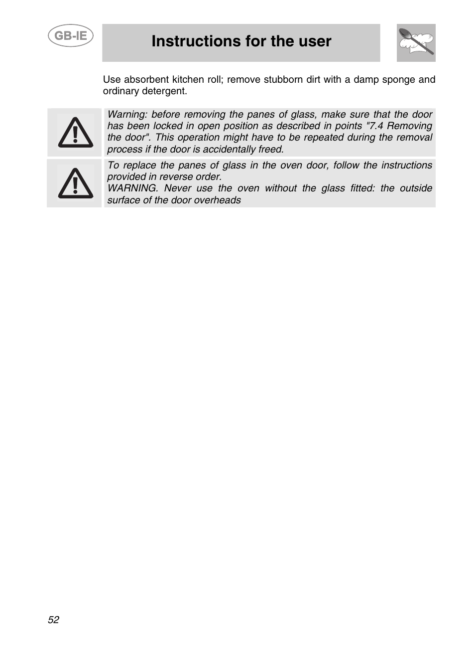 Instructions for the user | Smeg SC361X User Manual | Page 24 / 26