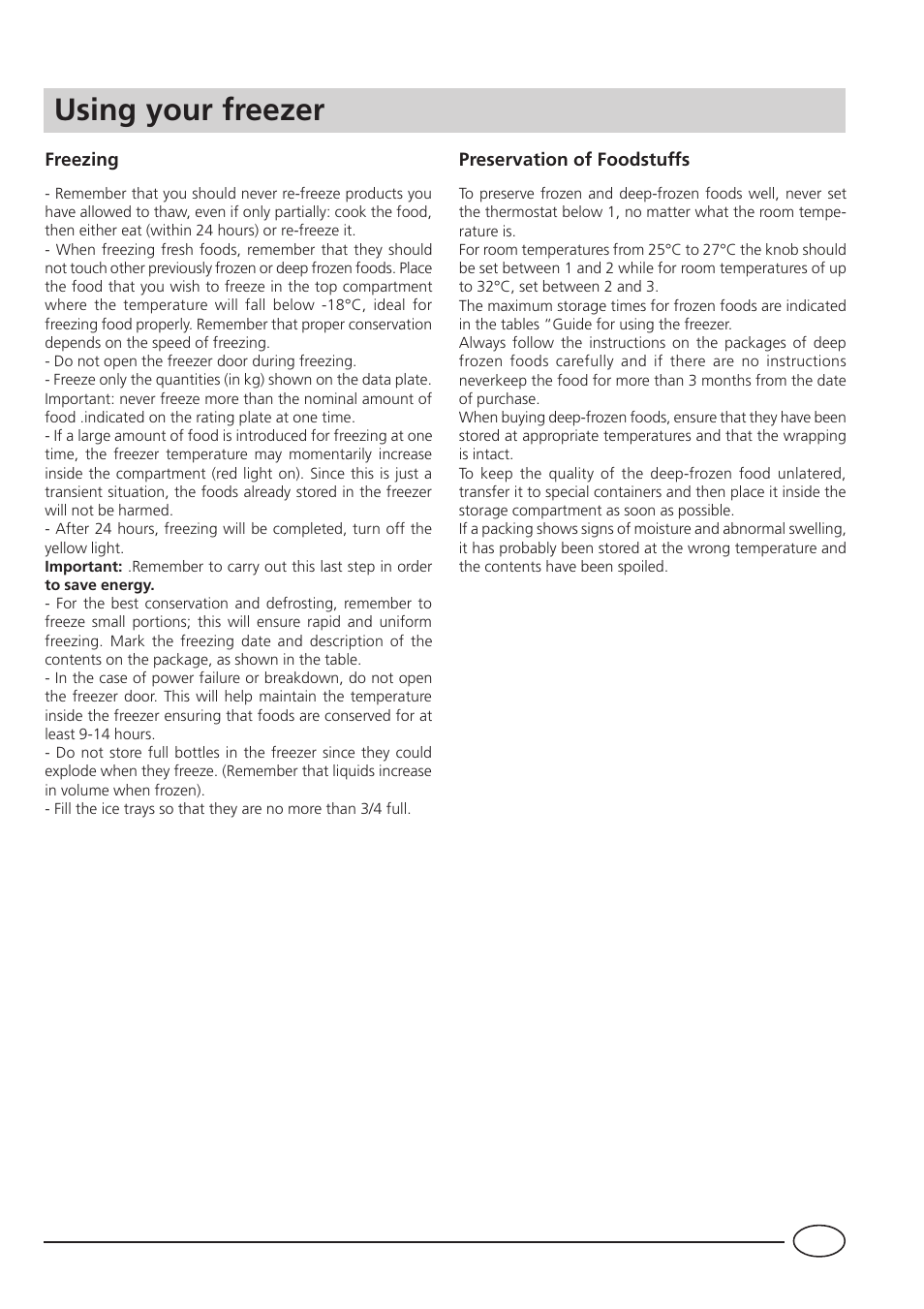 Using your freezer | Smeg VR105B User Manual | Page 4 / 7