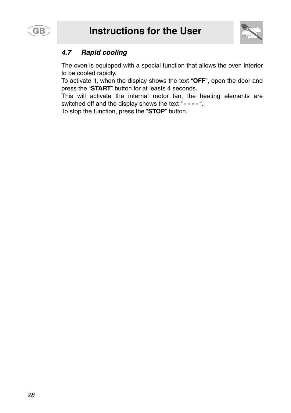 7 rapid cooling, Instructions for the user | Smeg ALFA41XE2 User Manual | Page 11 / 15