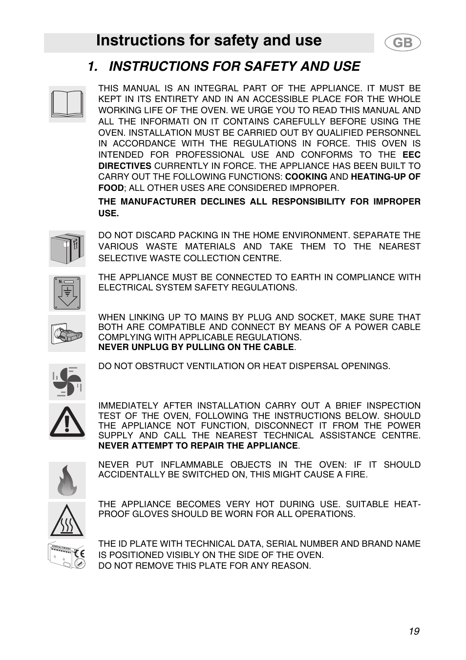 Instructions for safety and use | Smeg ALFA41XE2 User Manual | Page 2 / 15