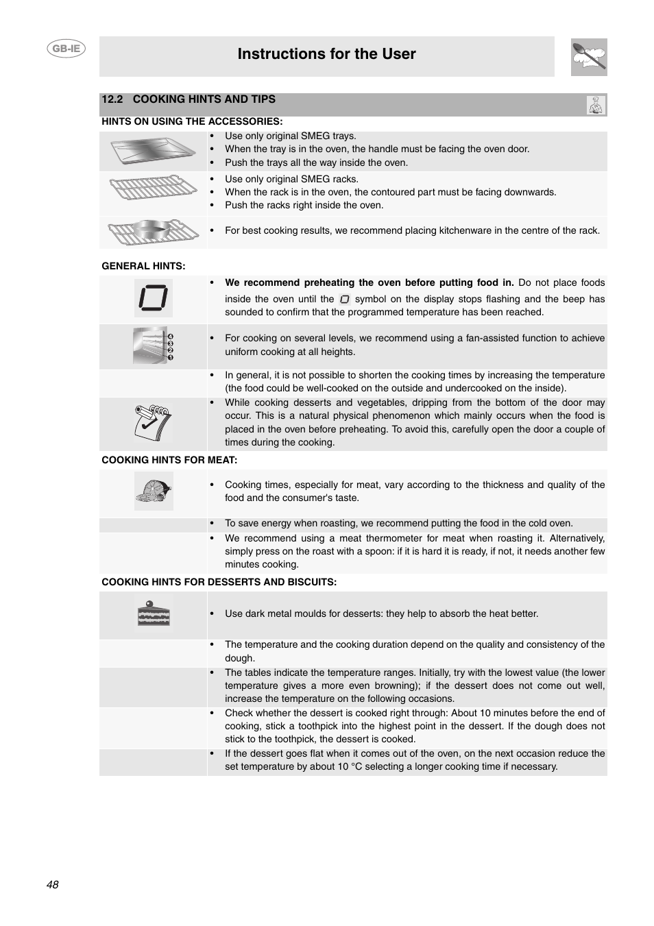 Instructions for the user | Smeg CE92IMX User Manual | Page 18 / 28