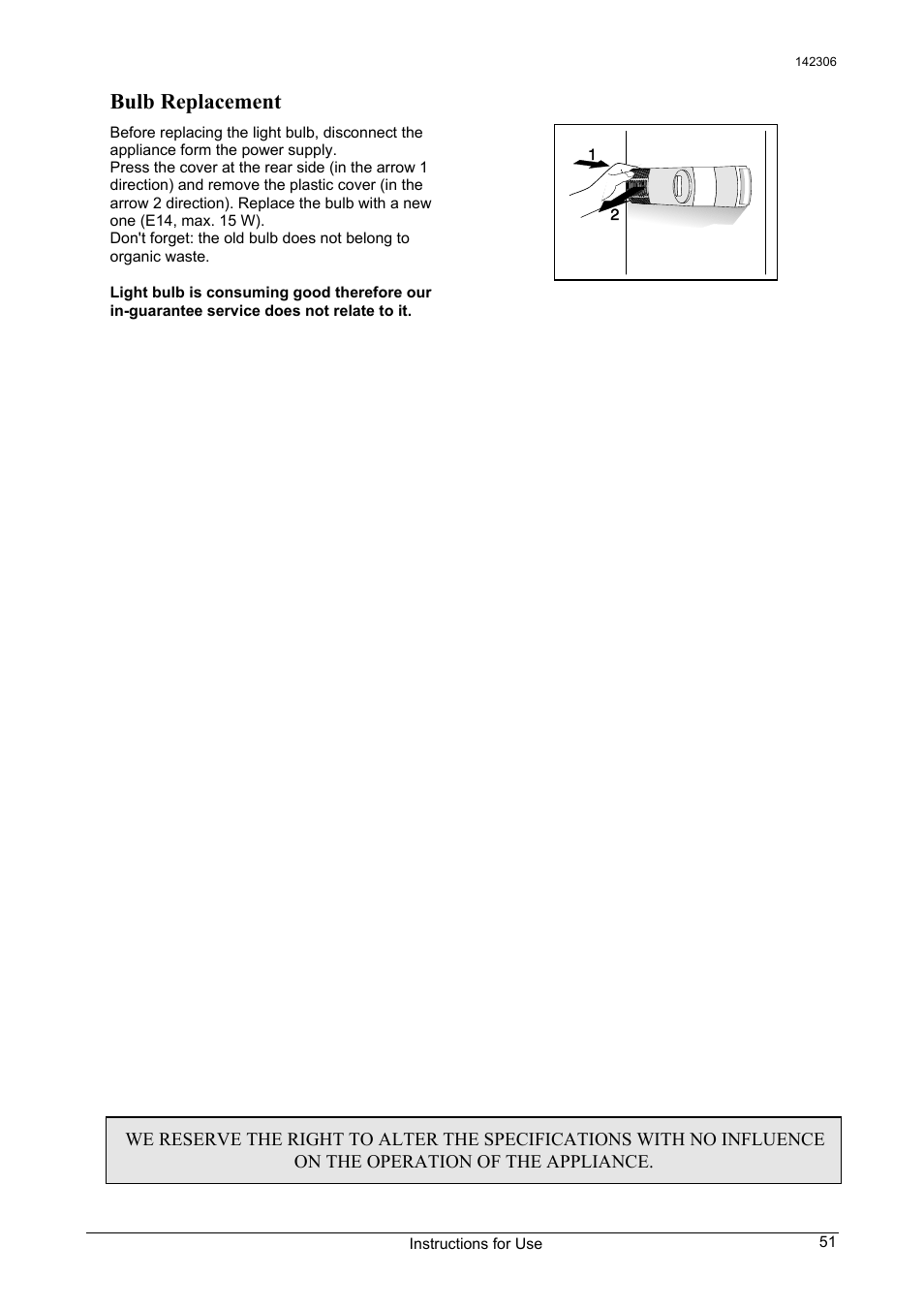Bulb replacement | Smeg 142306 User Manual | Page 11 / 11