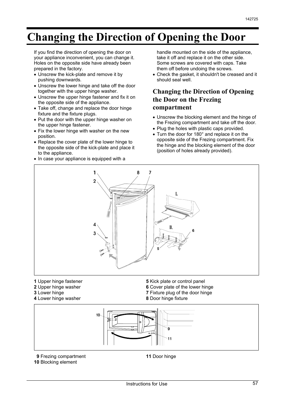 Changing the direction of opening the door | Smeg FA28AP User Manual | Page 11 / 14