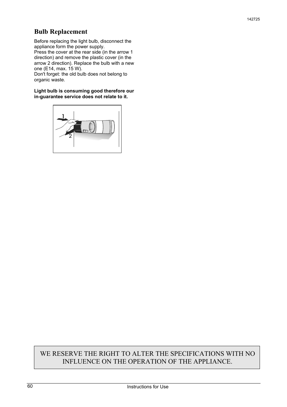 Bulb replacement | Smeg FA28AP User Manual | Page 14 / 14