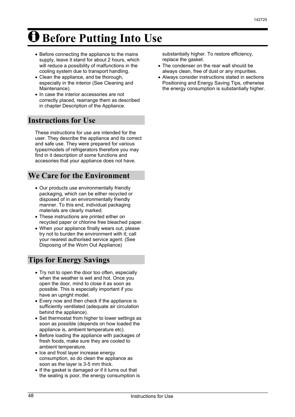 Before putting into use, Instructions for use, We care for the environment | Tips for energy savings | Smeg FA28AP User Manual | Page 2 / 14