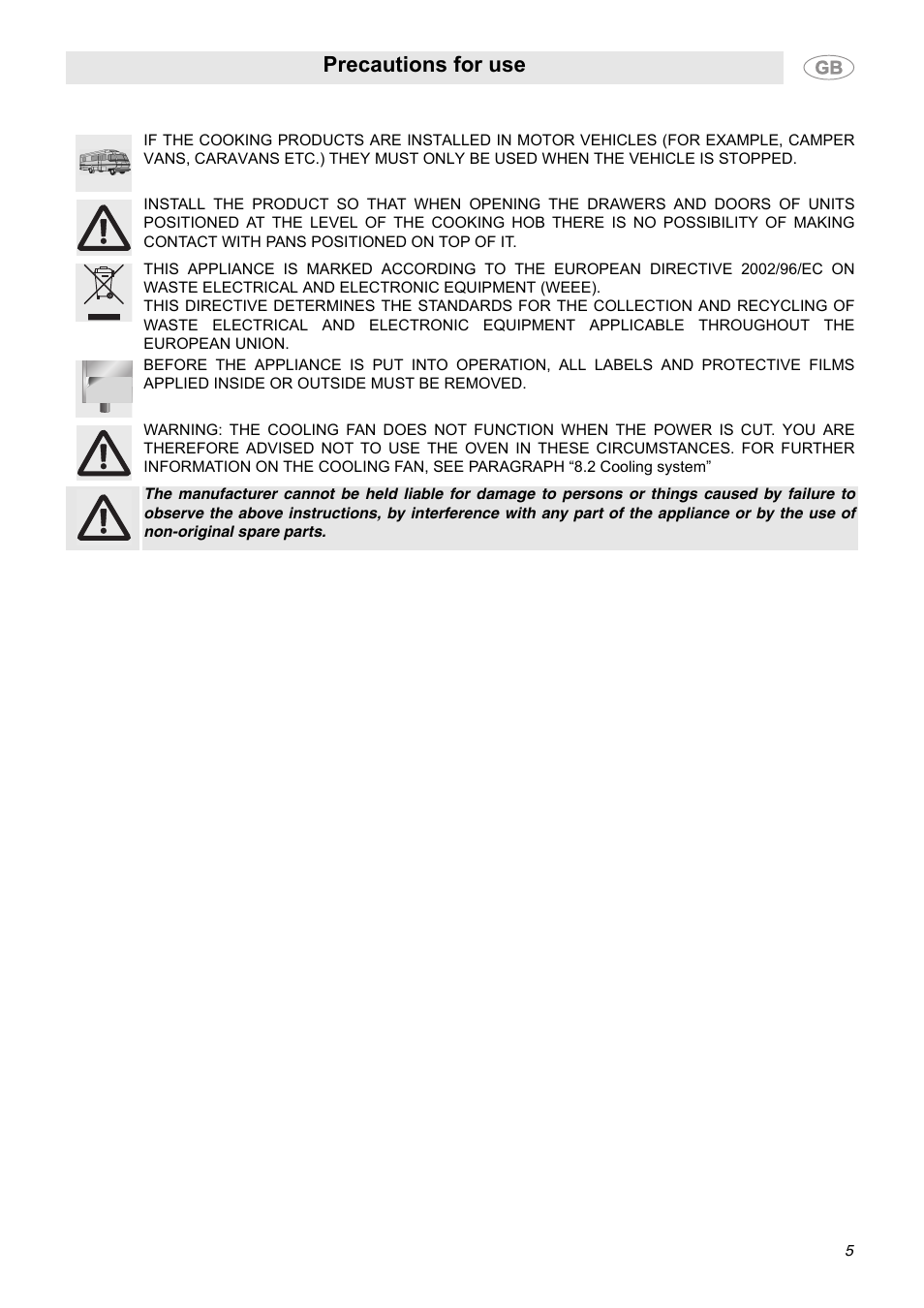 Precautions for use | Smeg C9GGSSA User Manual | Page 3 / 24