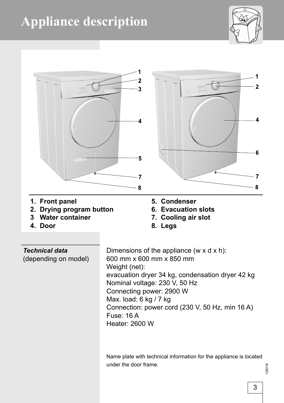 Appliance description | Smeg 129316 User Manual | Page 3 / 23