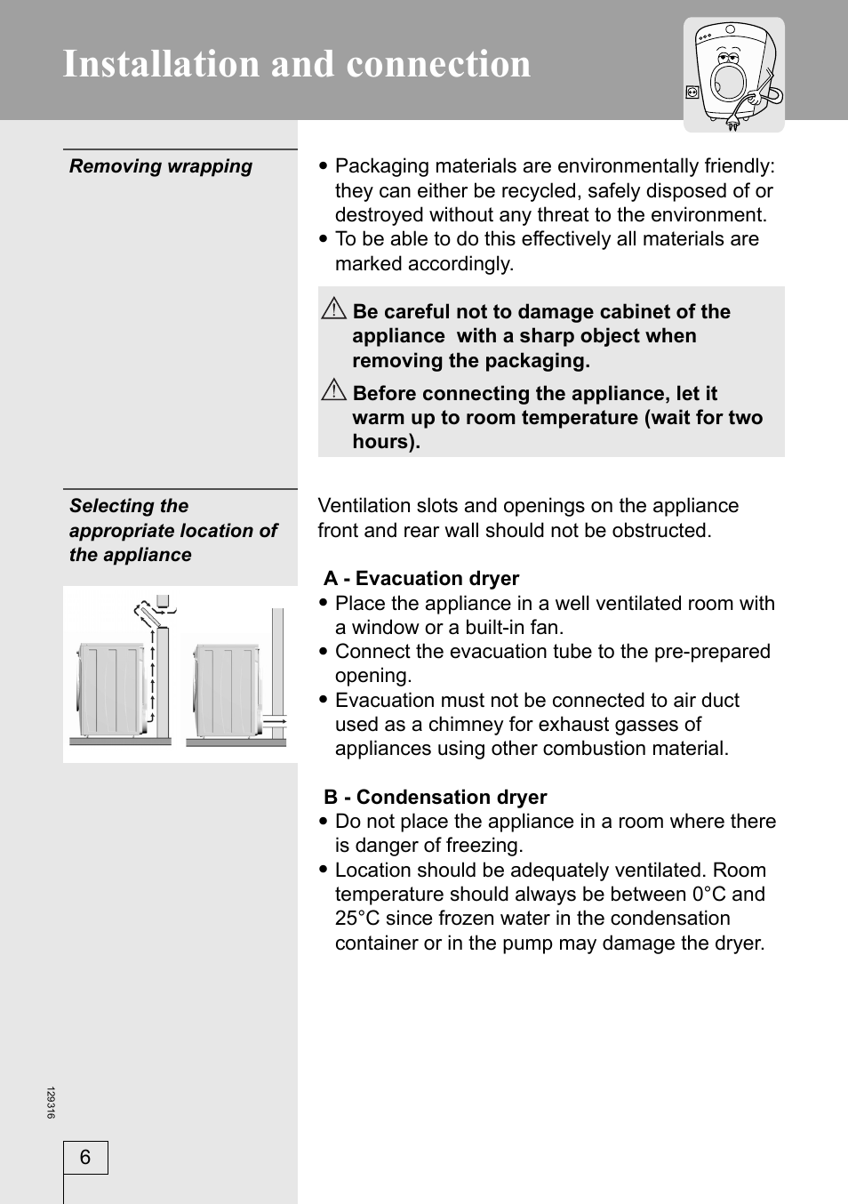 Installation and connection | Smeg 129316 User Manual | Page 6 / 23