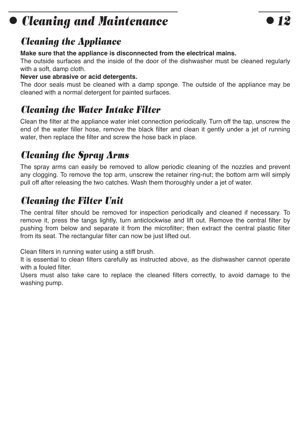 Cleaning and maintenance 12 | Smeg ADP8252 User Manual | Page 14 / 20