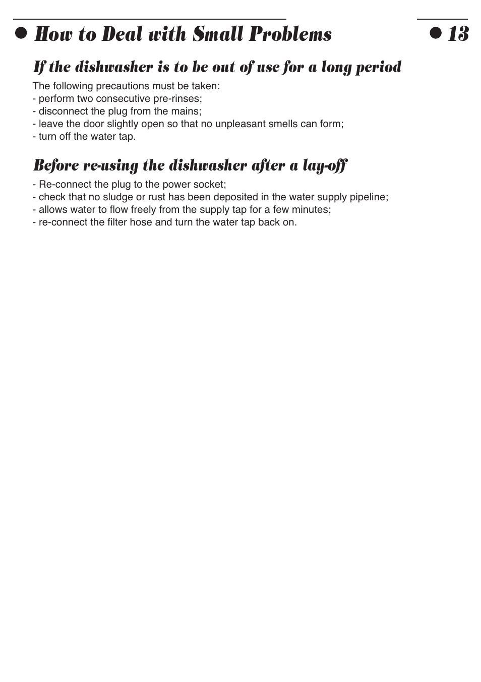 How to deal with small problems 13 | Smeg ADP8252 User Manual | Page 15 / 20