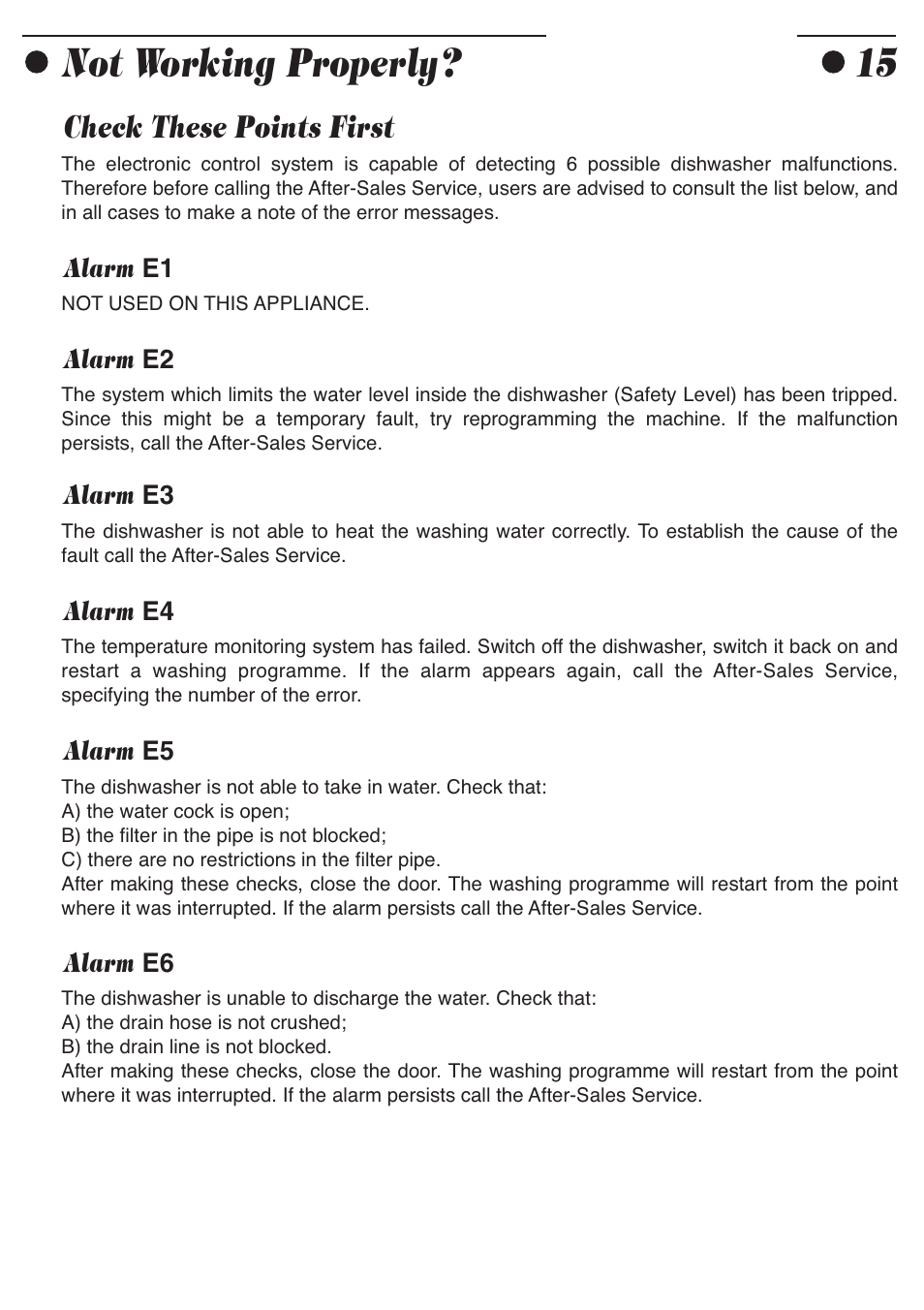 Not working properly, Check these points first | Smeg ADP8252 User Manual | Page 17 / 20