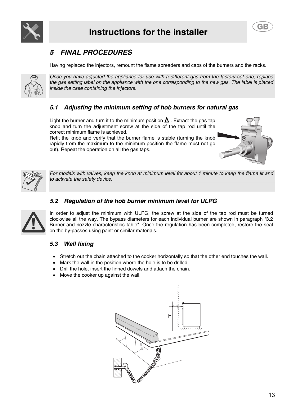 5 final procedures, 3 wall fixing, Instructions for the installer | Smeg SA9058X User Manual | Page 11 / 24