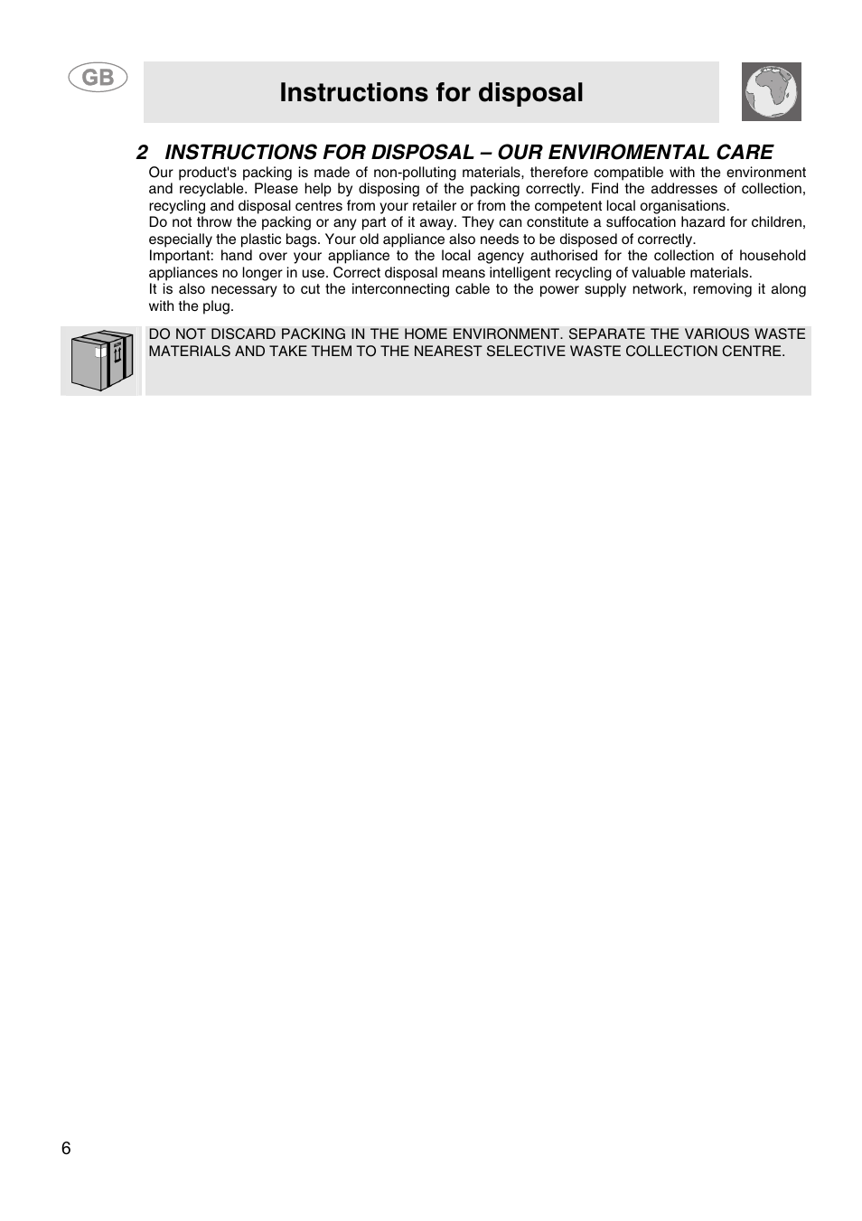 Instructions for disposal | Smeg SA9058X User Manual | Page 4 / 24