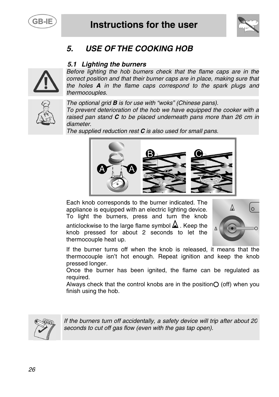 Instructions for the user, Use of the cooking hob | Smeg A21A0XXAA User Manual | Page 11 / 13