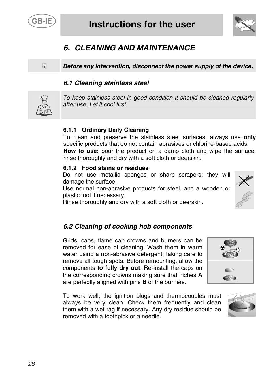 Instructions for the user, Cleaning and maintenance | Smeg A21A0XXAA User Manual | Page 13 / 13