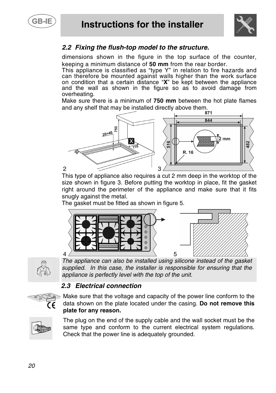 Instructions for the installer | Smeg A21A0XXAA User Manual | Page 5 / 13