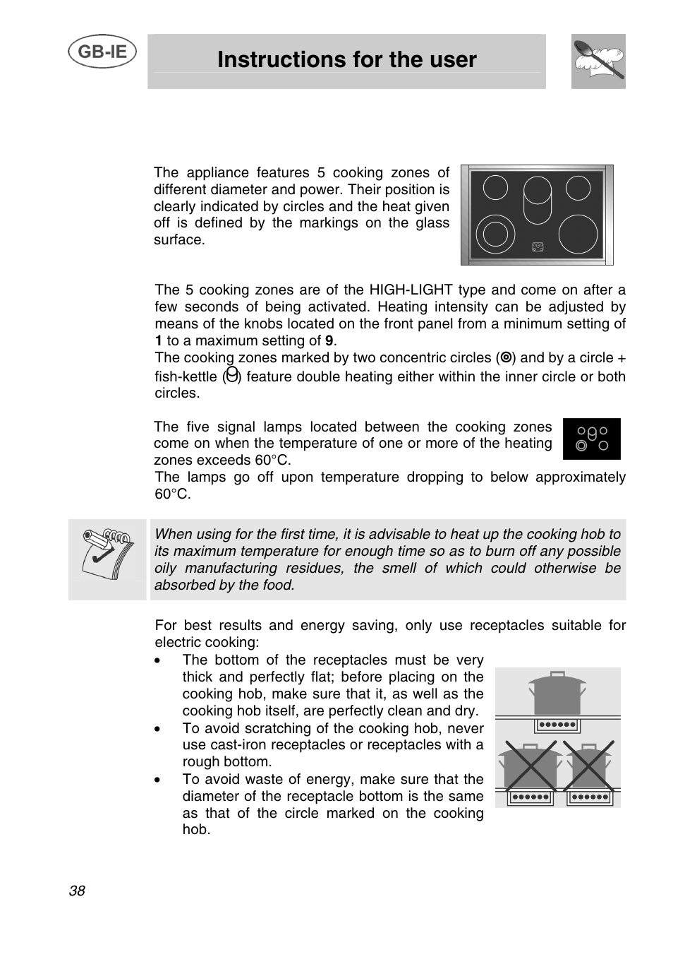 Instructions for the user, Use of the cooking hob | Smeg A1C User Manual | Page 11 / 25