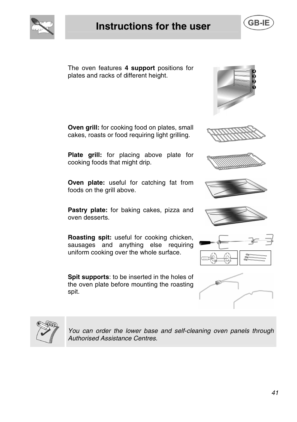 Instructions for the user, Available accessories | Smeg A1C User Manual | Page 14 / 25