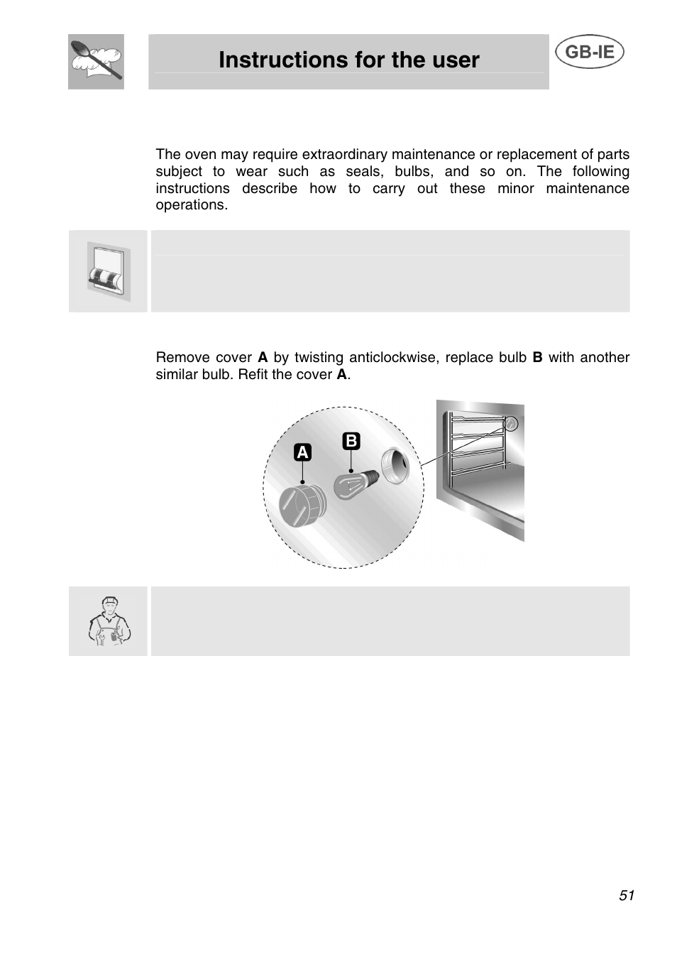 Instructions for the user, Extraordinary maintenance, 1 replacement of light bulb | Smeg A1C User Manual | Page 24 / 25