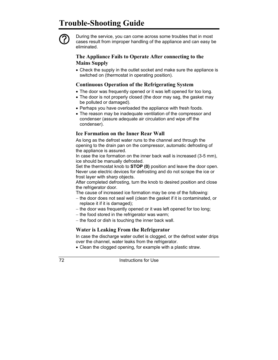 Trouble-shooting guide | Smeg CR321A User Manual | Page 16 / 24