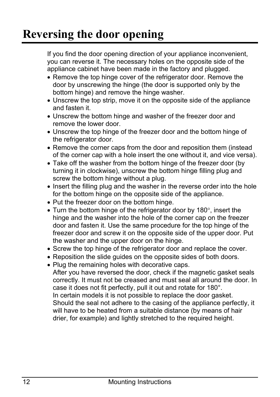 Reversing the door opening | Smeg CR321A User Manual | Page 21 / 24