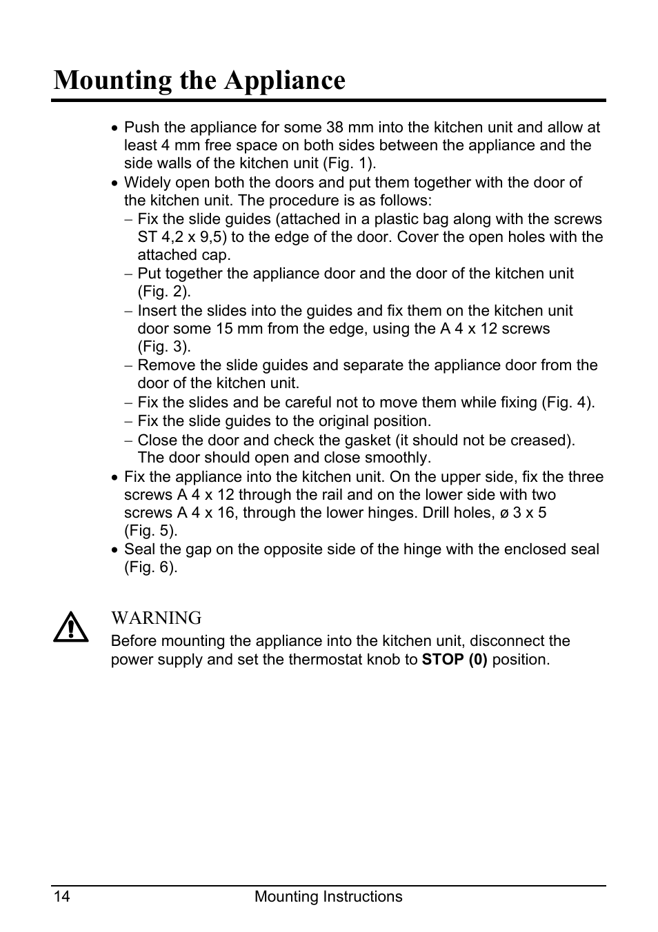 Mounting the appliance | Smeg CR321A User Manual | Page 23 / 24