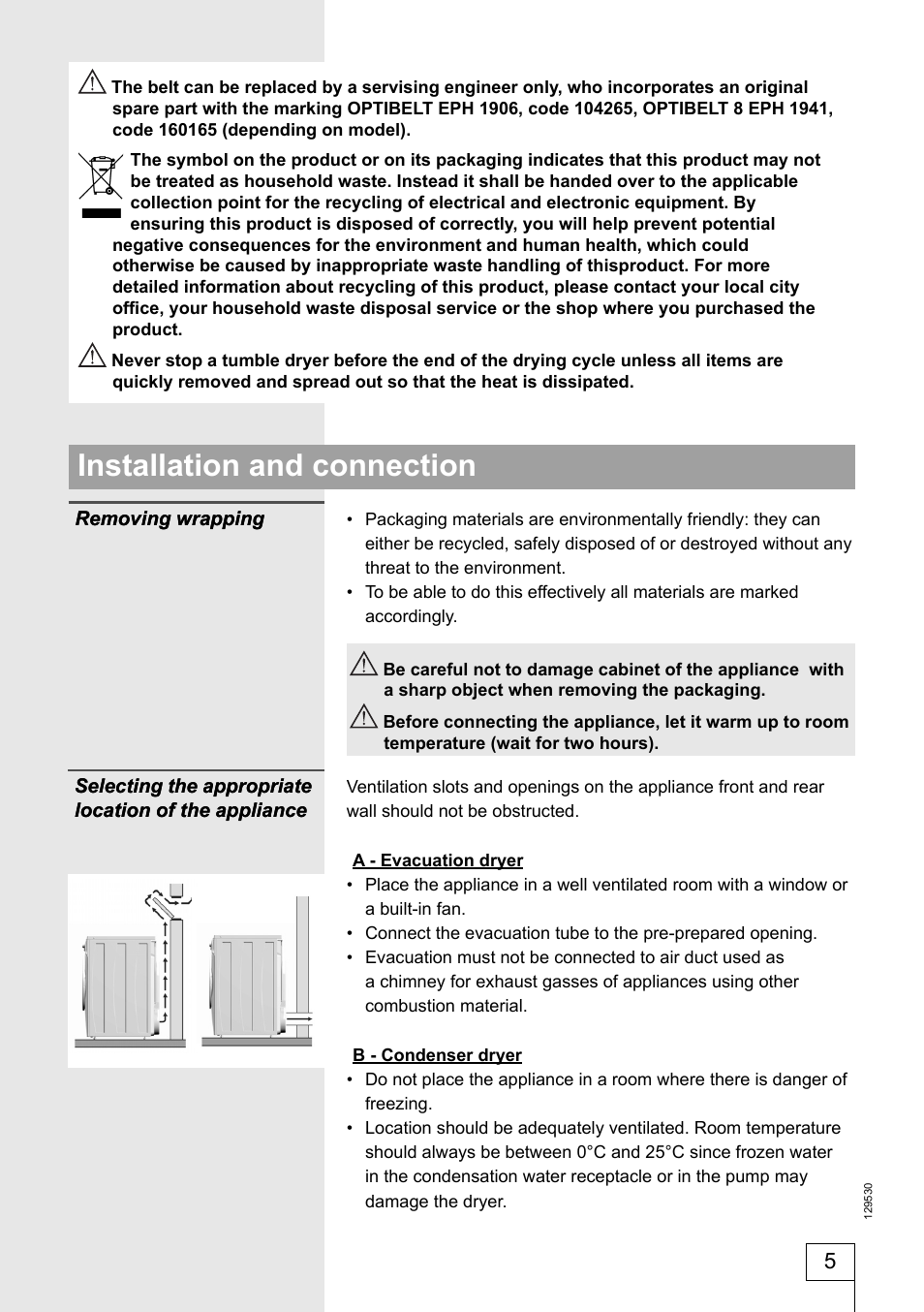 Installation and connection | Smeg 129530 User Manual | Page 5 / 24