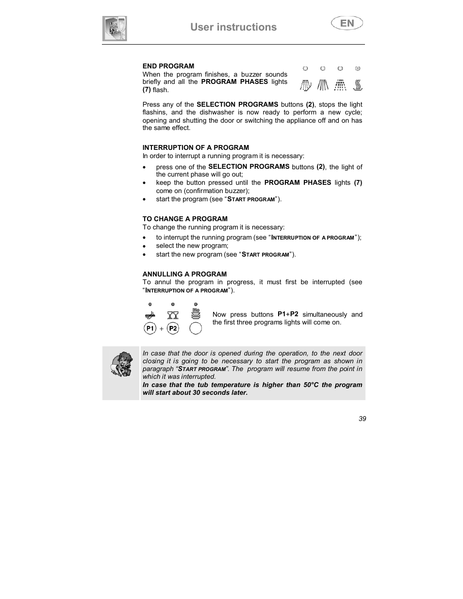 User instructions | Smeg DWD409WH User Manual | Page 11 / 31