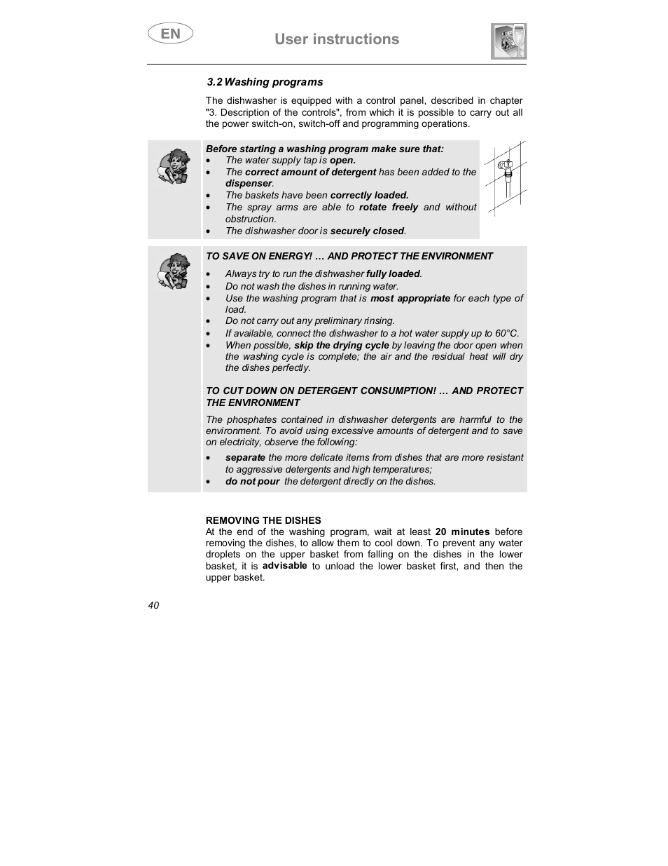 User instructions | Smeg DWD409WH User Manual | Page 12 / 31