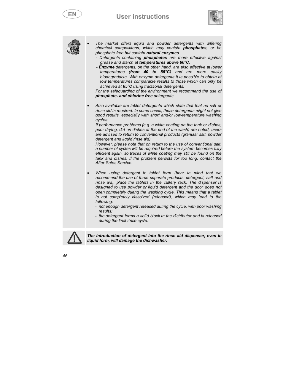 User instructions | Smeg DWD409WH User Manual | Page 18 / 31