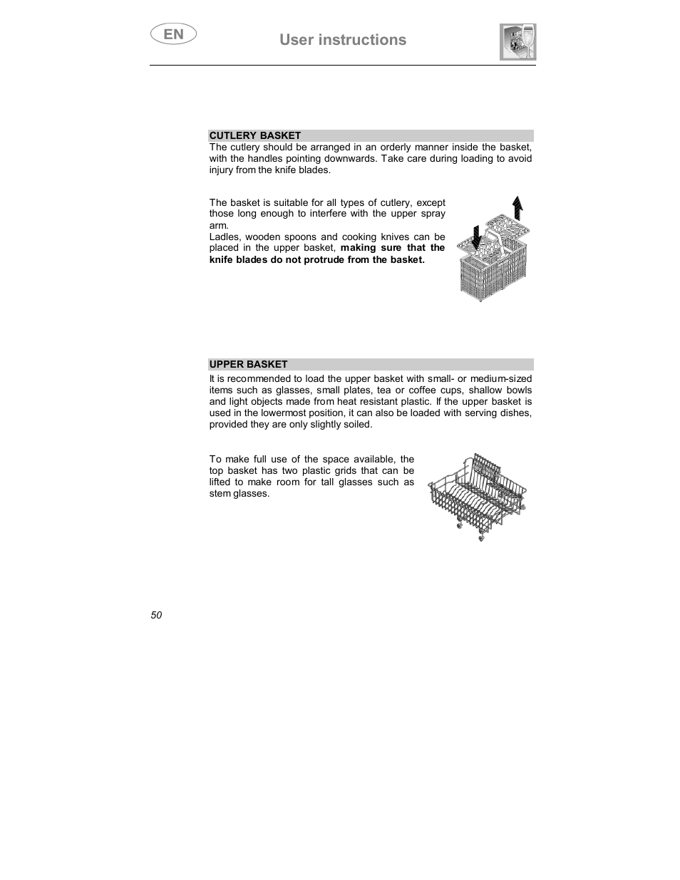 User instructions | Smeg DWD409WH User Manual | Page 22 / 31