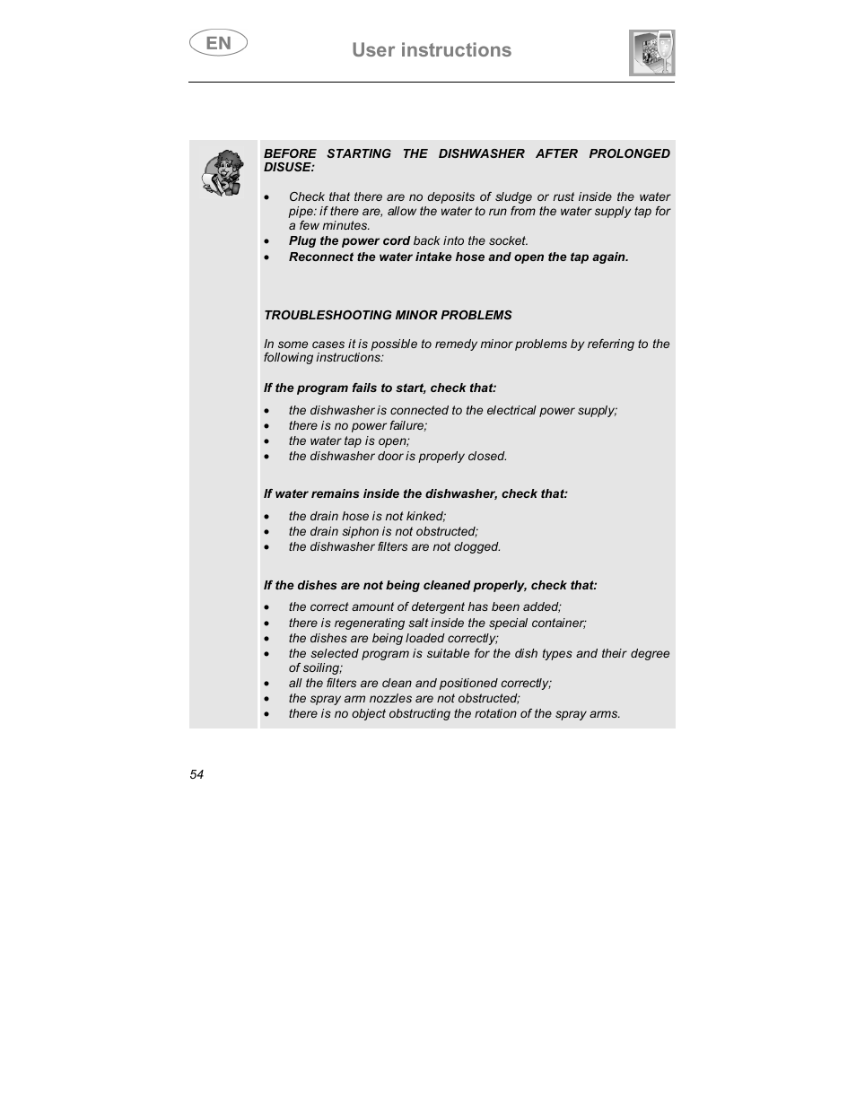 User instructions | Smeg DWD409WH User Manual | Page 26 / 31