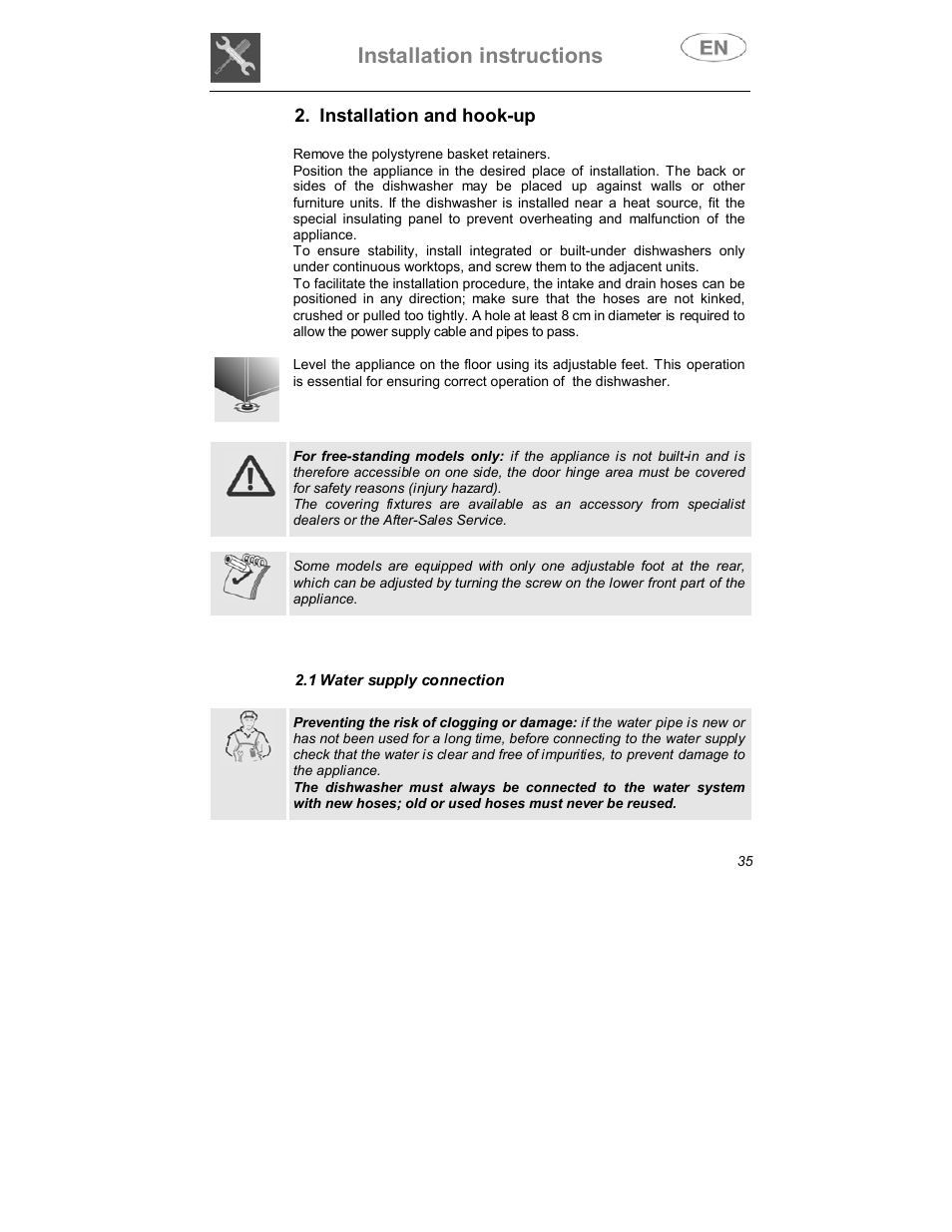 Installation instructions | Smeg DWD409WH User Manual | Page 6 / 31