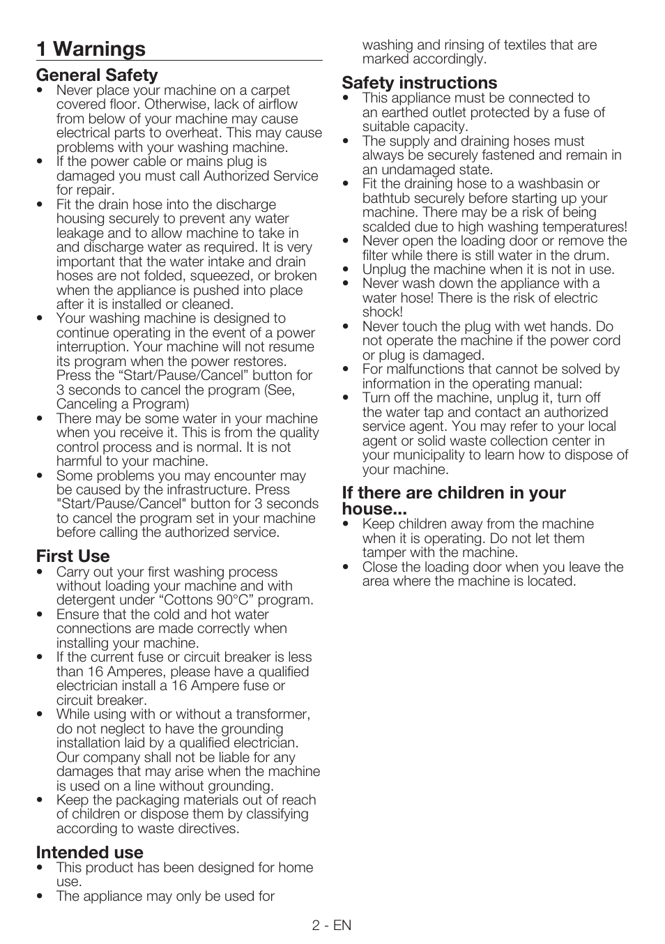 1 warnings, General safety, First use | Intended use, Safety instructions, If there are children in your house | Smeg LBS645-5 User Manual | Page 2 / 12